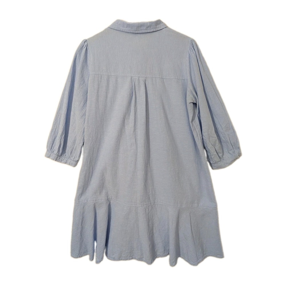 Cynthia Rowley Shirt Dress L Blue Linen Blend Coastal Quiet Luxury Beach Preppy - Picture 2 of 8